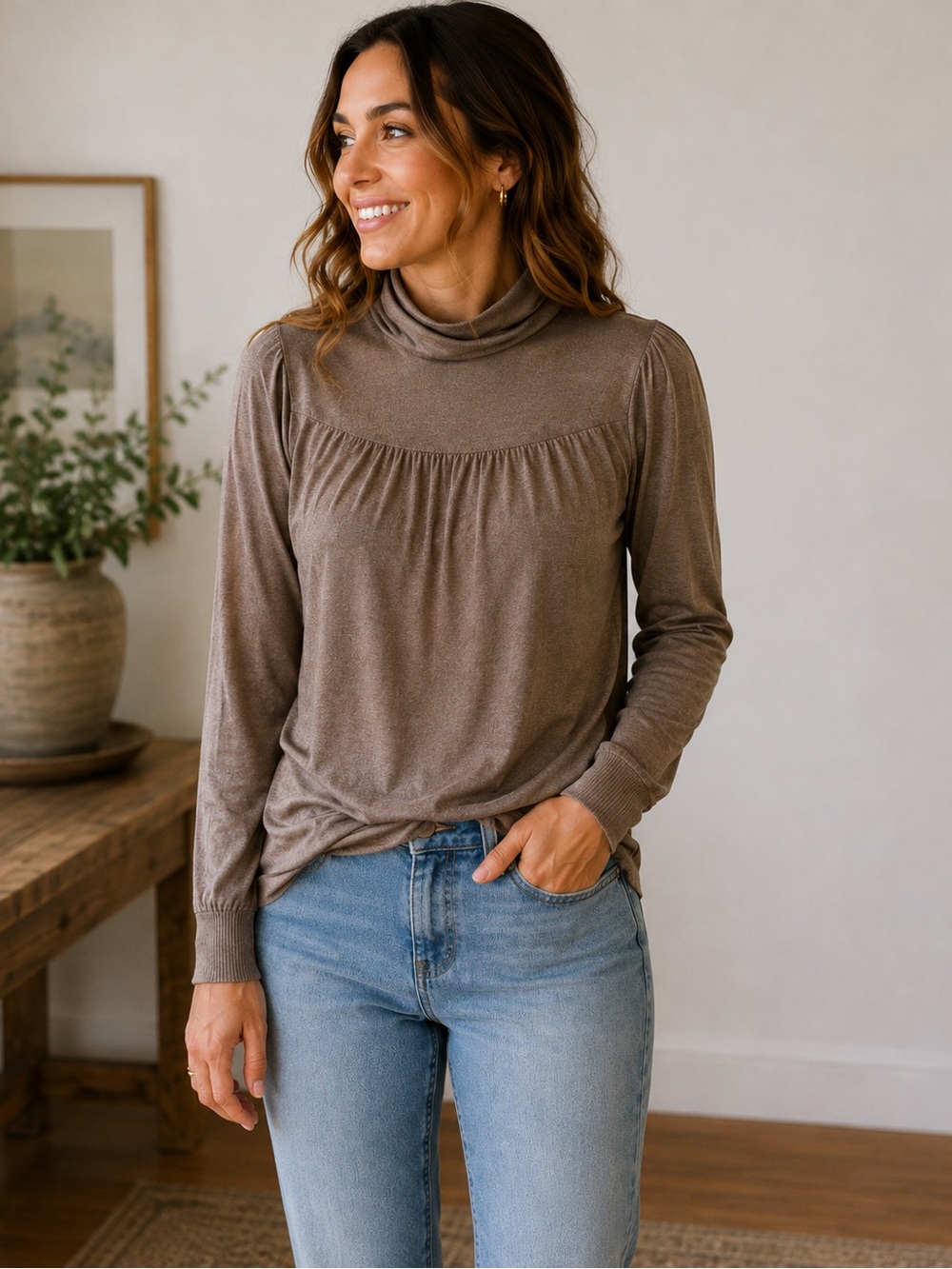 GAP XL Cotton Wool Blend Lightweight Turtleneck Sweater Brown